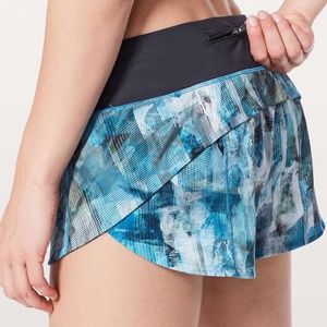 lululemon athletica Blue Patterned Athletic Shorts with Black Waistband